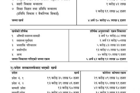 सरकारले कोरोनामा भएको खर्चको हिसाव सार्वजनिक गर्‍यो
