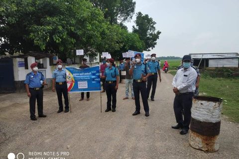प्रहरीद्वारा गणेशपुर , बहादुरगंज, कृष्णनगरमा कोरोना सचेतना र्याली