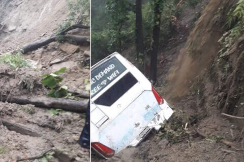 दाउन्नेमा पहिरोले बस पुरिंदा एकको मृत्यु, १७ घाइते