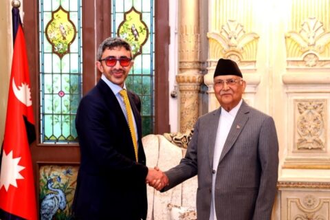 प्रधानमन्त्री केपी शर्मा ओलीसँग संयुक्त अरब इमिरेट्स का उपप्रधानमन्त्रीको शिष्टाचार भेट